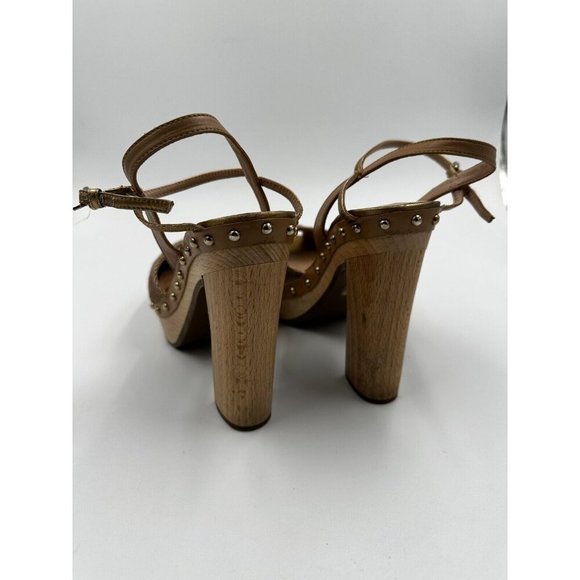 Pura Lopez Size 36 Studded Heeled Sandals Pumps Platform Wooden Chunky Heel Shoe - Picture 4 of 8